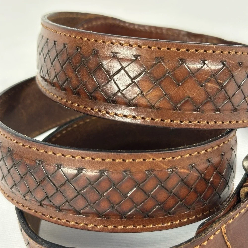 Dockers Genuine Leather Belt Men's Size 36 Brown Embossed Made in Argentina